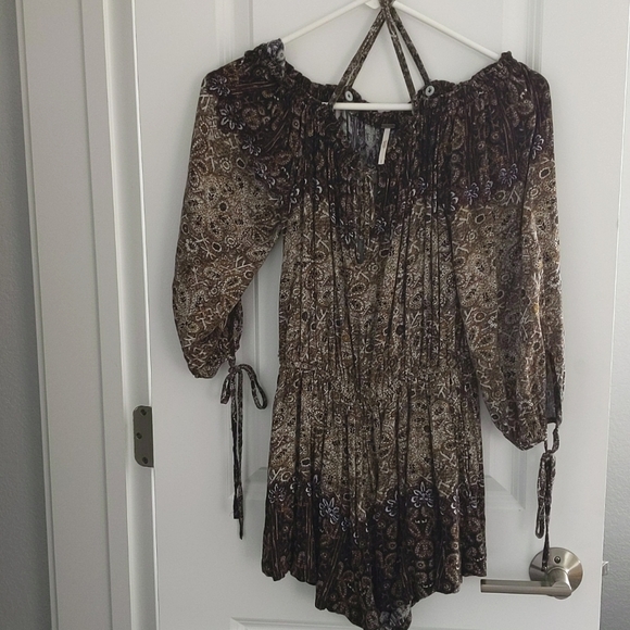 Free People Pants - Free People off the shoulder earthy print romper